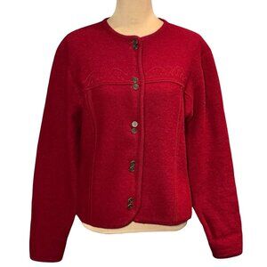 Vintage 80s Pendleton Virgin Wool Cardigan Sz M Burgundy Red Cottage Whimsical